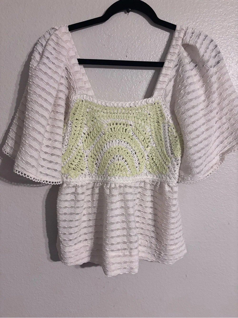 Anthropologie Sarah Hann Flutter-Sleeve Crochet Top